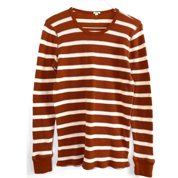 J.crew Striped Waffle Knit Long Sleeve Thermal Shirt Rustic Orange Style 58407 - Picture 2 of 10